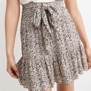 Madewell Cream Floral Mini Skirt with Tie Waist